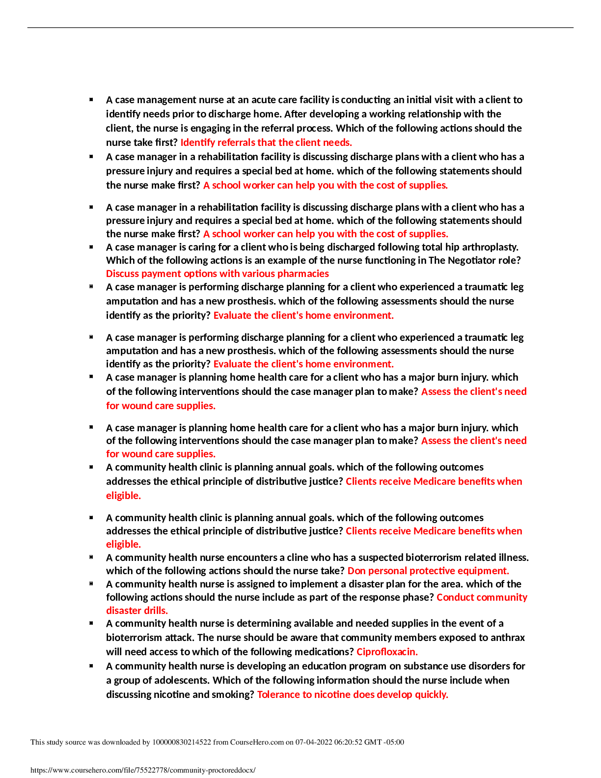 Preview image of CAPSTONE NUR 2944 ATI Community Proctored document